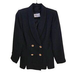 Albert Nipon Vintage Classic Double Breasted Black Gold Button Blazer Size 10